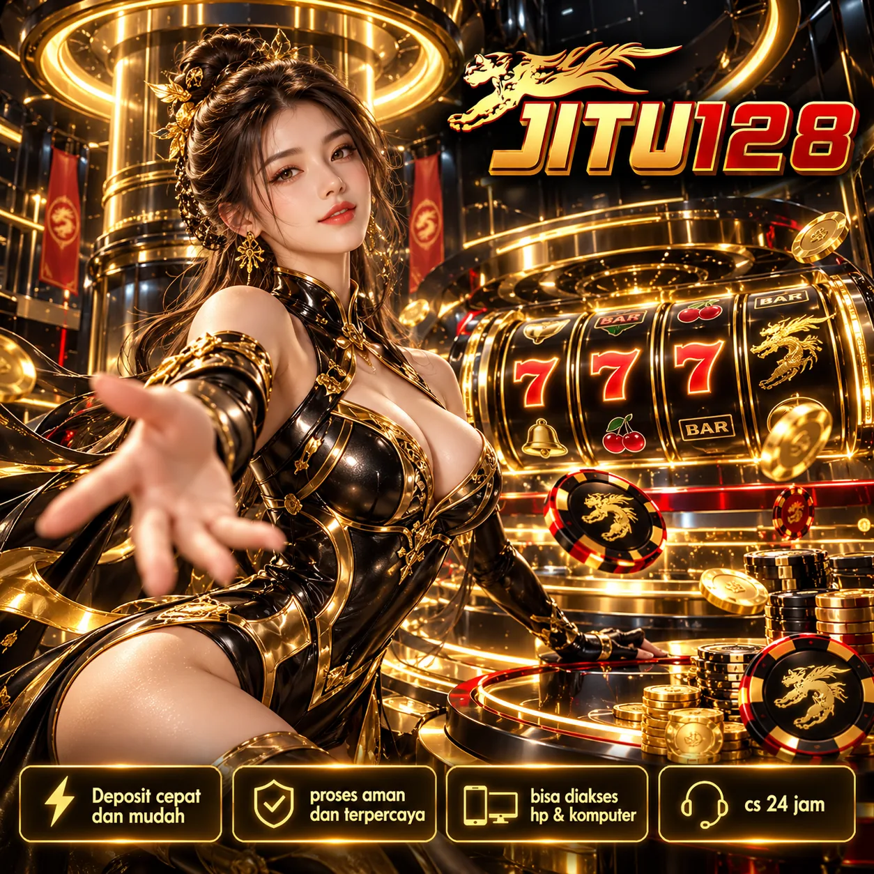 Banner JITU128 3 ornamen emas dan nuansa premium